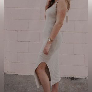 Free People White Ribbed Knit Side Slit Dress Size Medium M